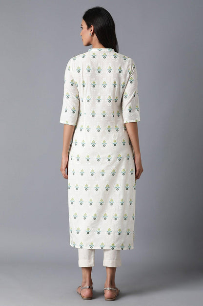 Ecru Floral Print kurta - wforwoman