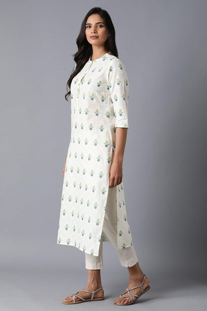 Ecru Floral Print kurta - wforwoman