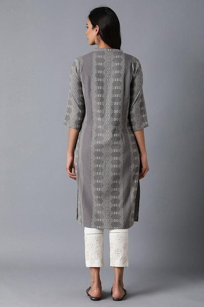 Grey Dobby Straight kurta - wforwoman