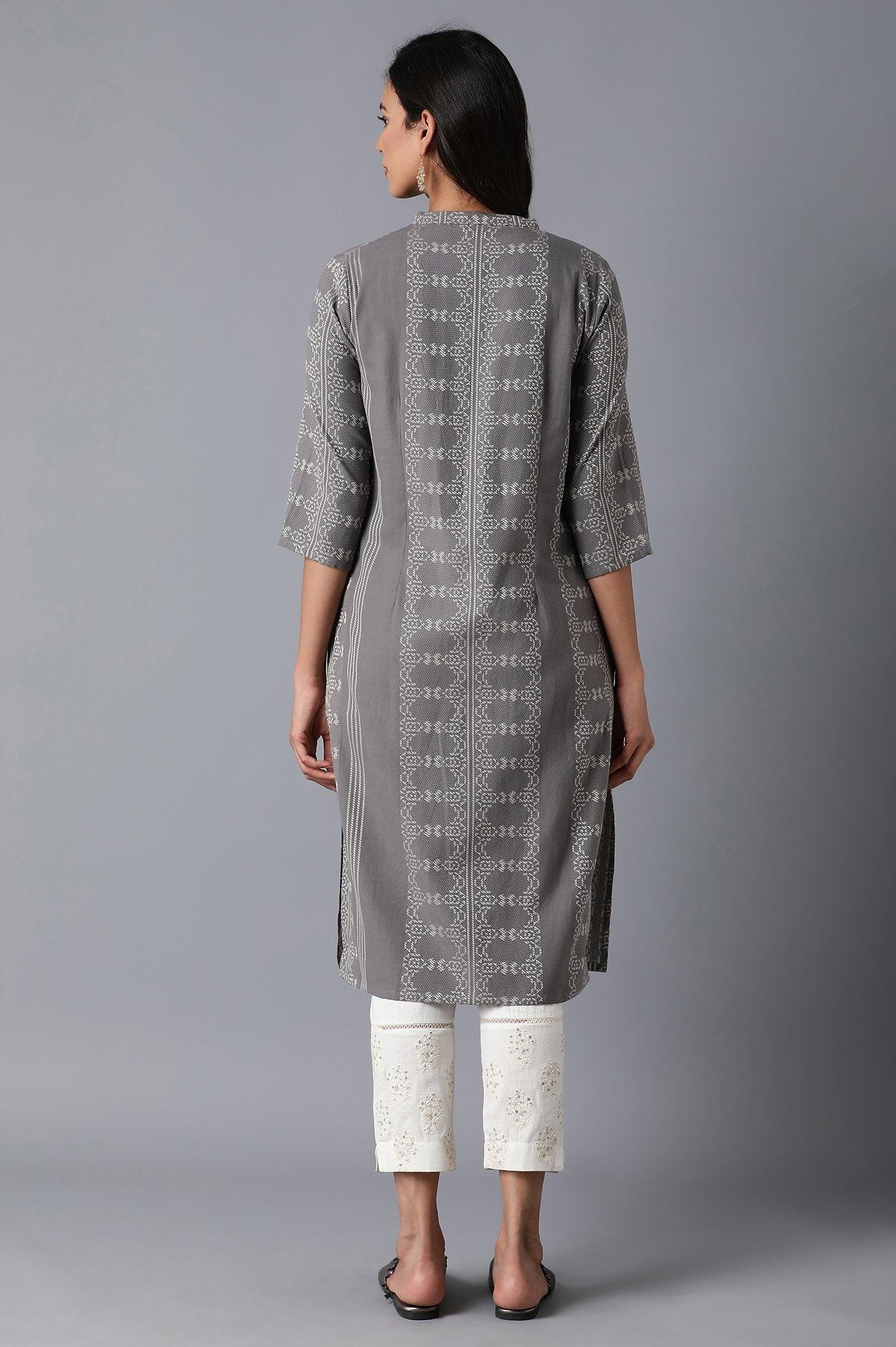 Grey Dobby Straight kurta - wforwoman