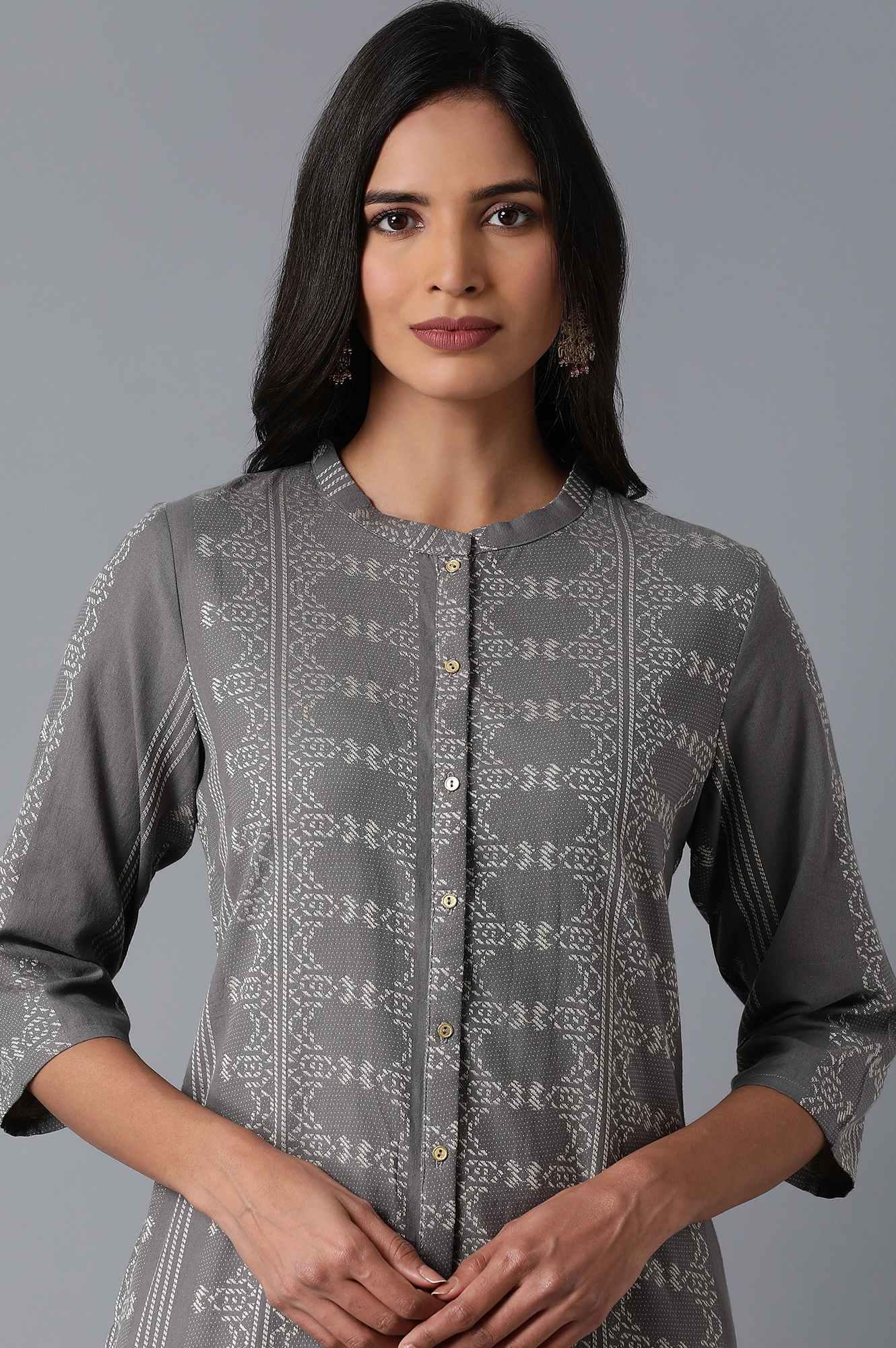 Grey Dobby Straight kurta - wforwoman