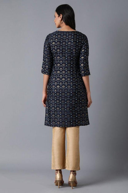 Navy Floral Print kurta - wforwoman