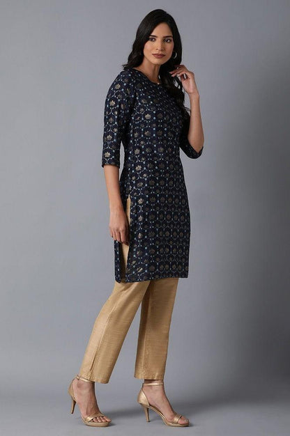 Navy Floral Print kurta - wforwoman