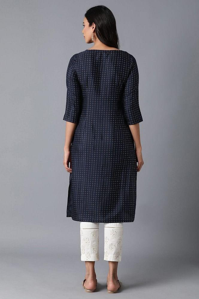 Navy Blue Foil Printed kurta - wforwoman