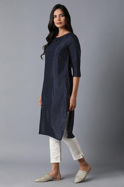 Navy Blue Foil Printed kurta - wforwoman