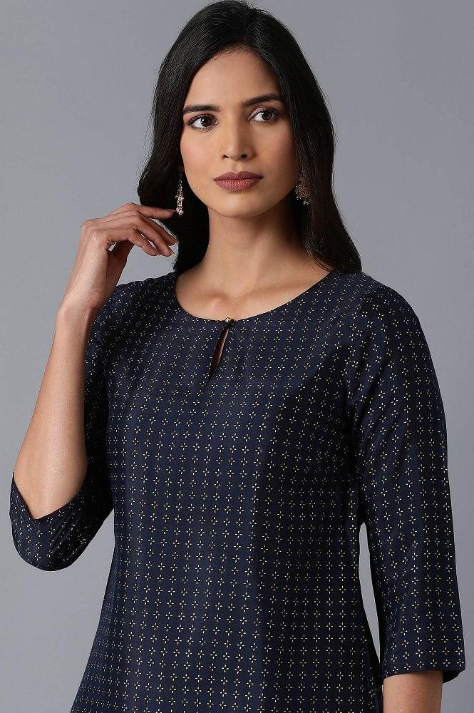 Navy Blue Foil Printed kurta - wforwoman