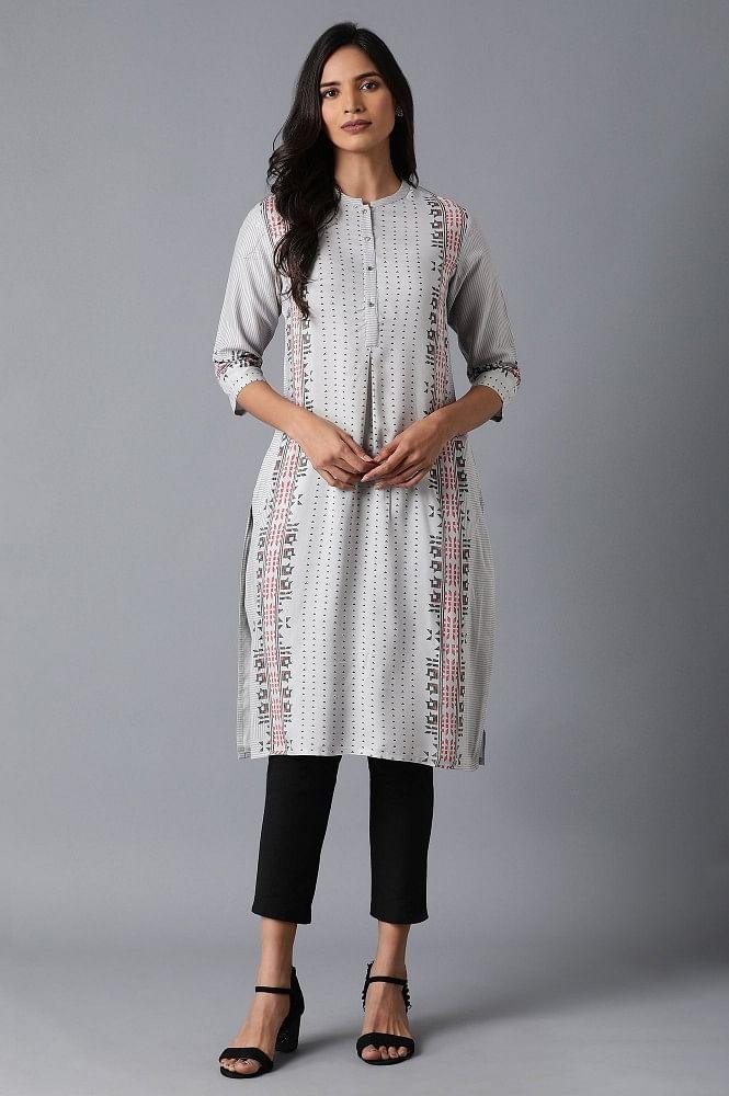 Grey Geometric Print kurta - wforwoman