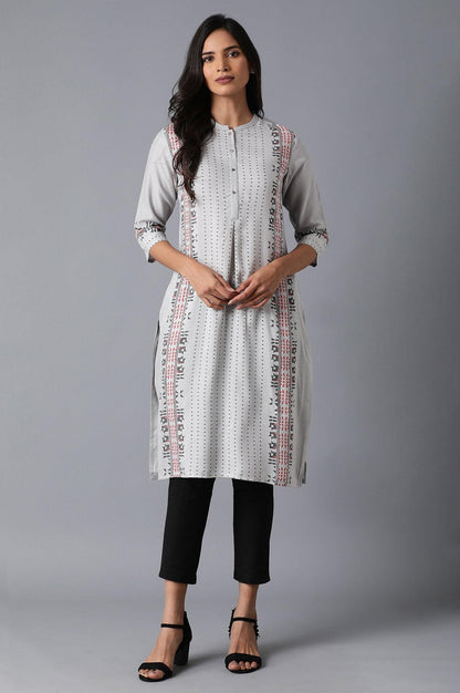 Grey Geometric Print kurta - wforwoman