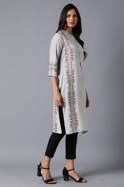 Grey Geometric Print kurta - wforwoman