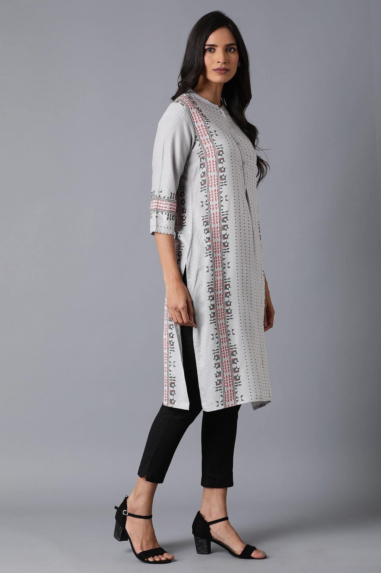 Grey Geometric Print kurta - wforwoman