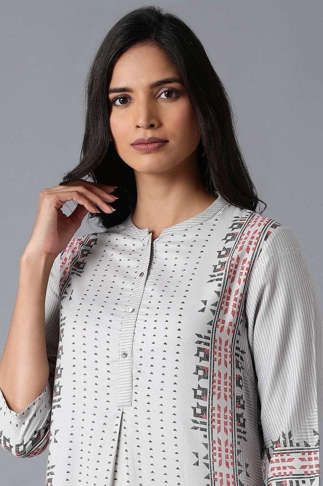 Grey Geometric Print kurta - wforwoman