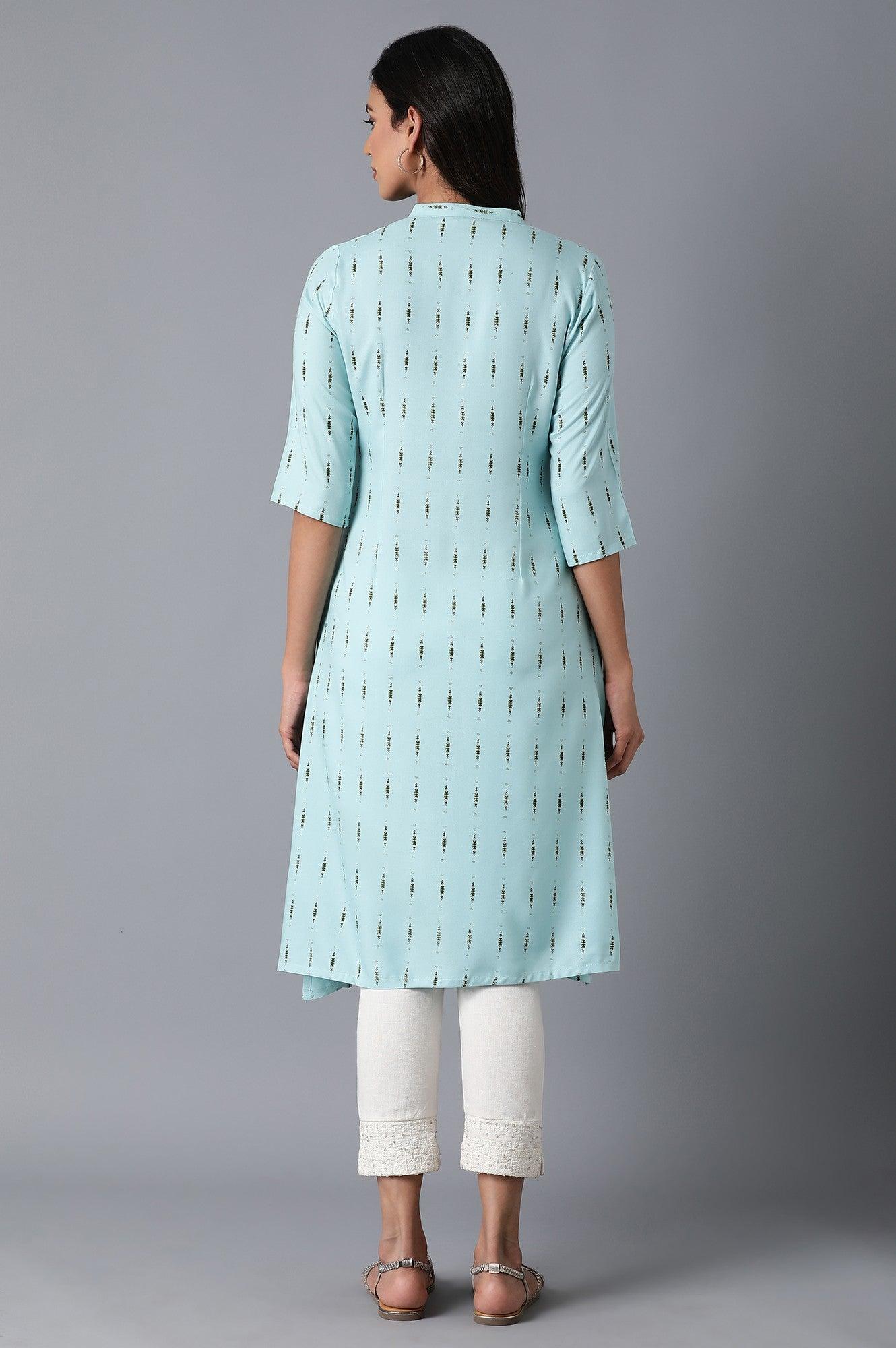 Light Blue A-Line Printed kurta - wforwoman