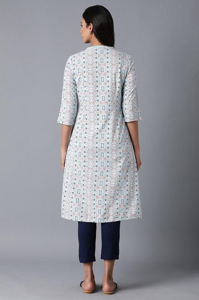 Powder Blue Printed kurta - wforwoman