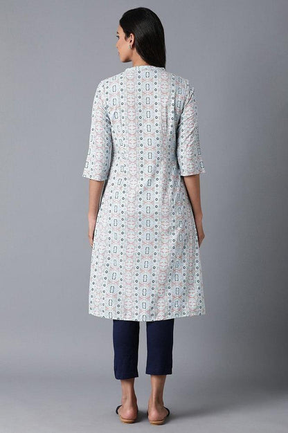 Powder Blue Printed kurta - wforwoman