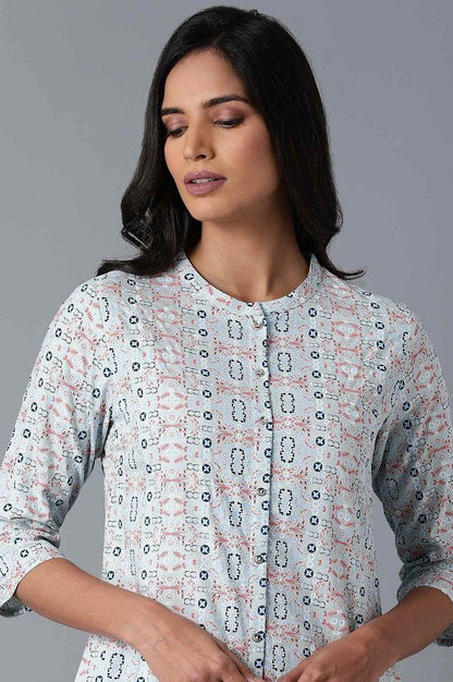 Powder Blue Printed kurta - wforwoman