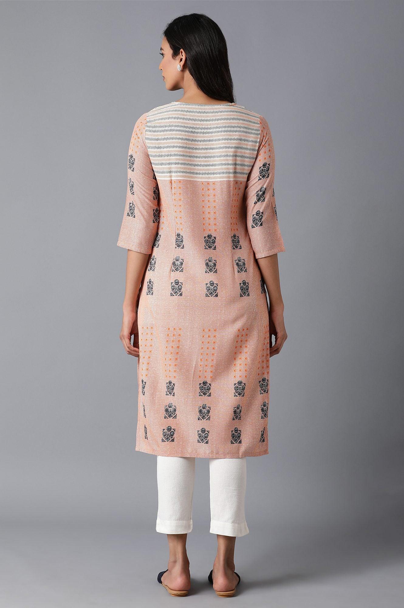 Peach Printed Straight kurta - wforwoman