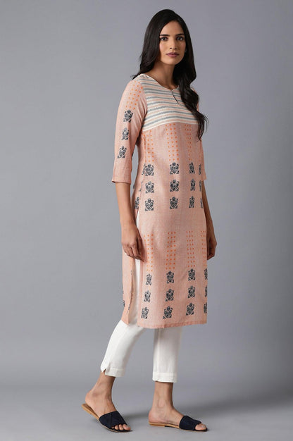 Peach Printed Straight kurta - wforwoman