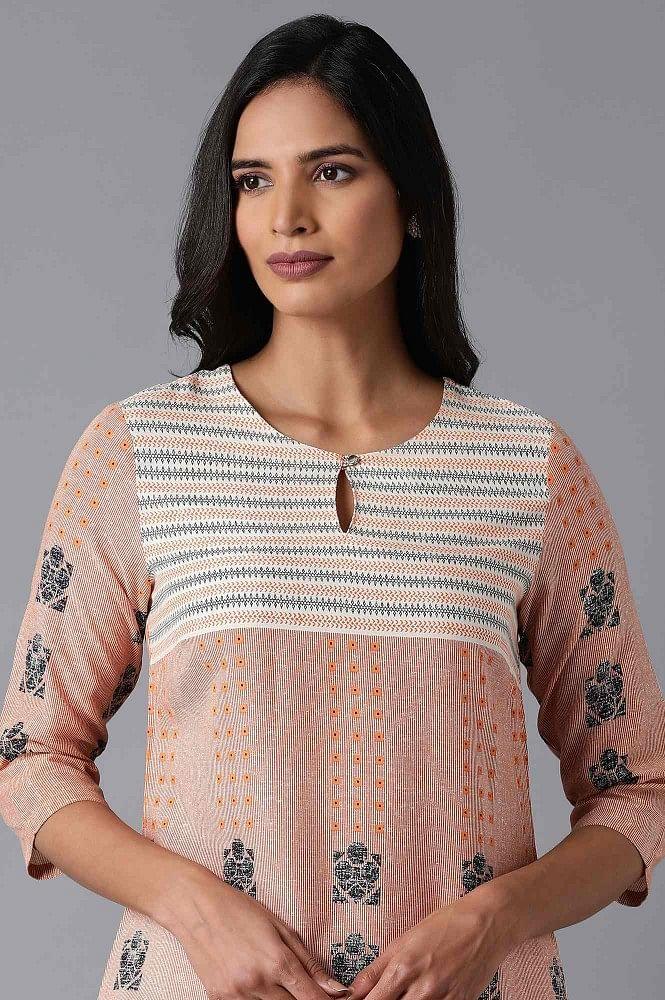 Peach Printed Straight kurta - wforwoman