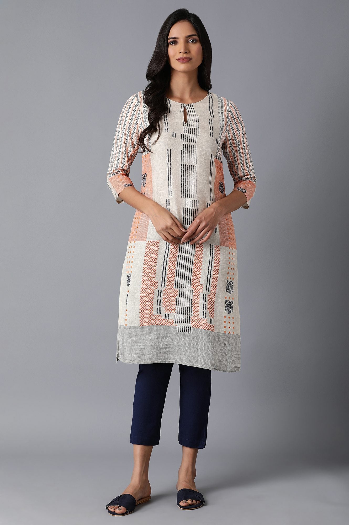 Beige Tribal Print kurta