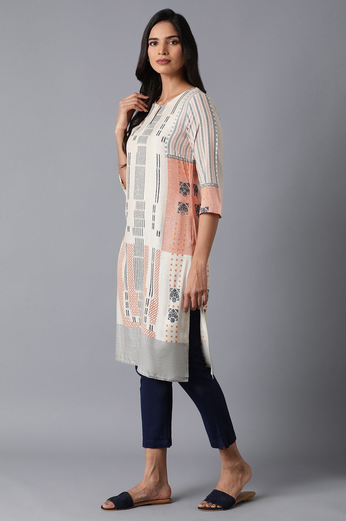 Beige Tribal Print kurta