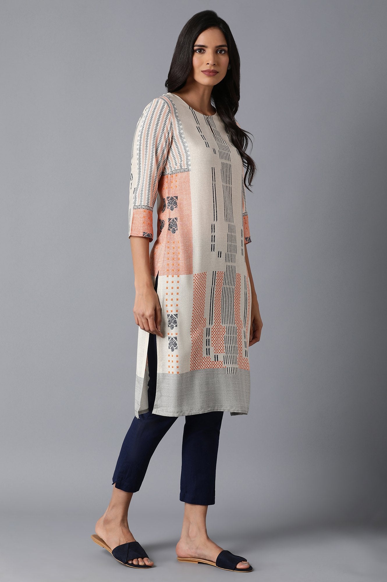 Beige Tribal Print kurta