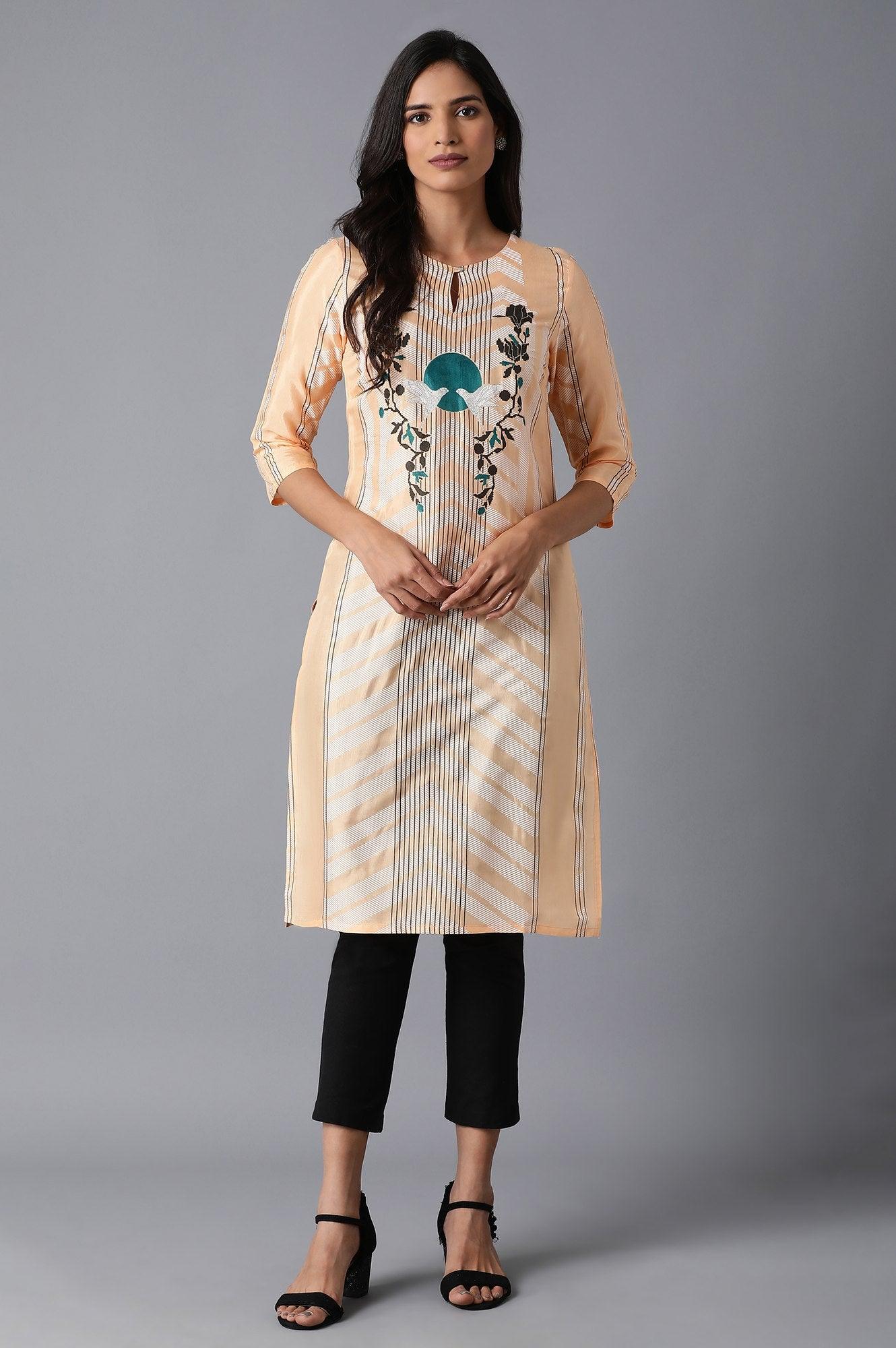 Orange Geometric Print kurta - wforwoman