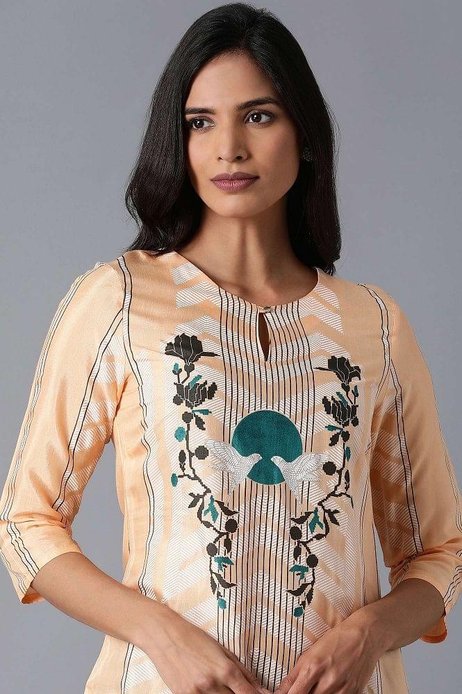 Orange Geometric Print kurta - wforwoman