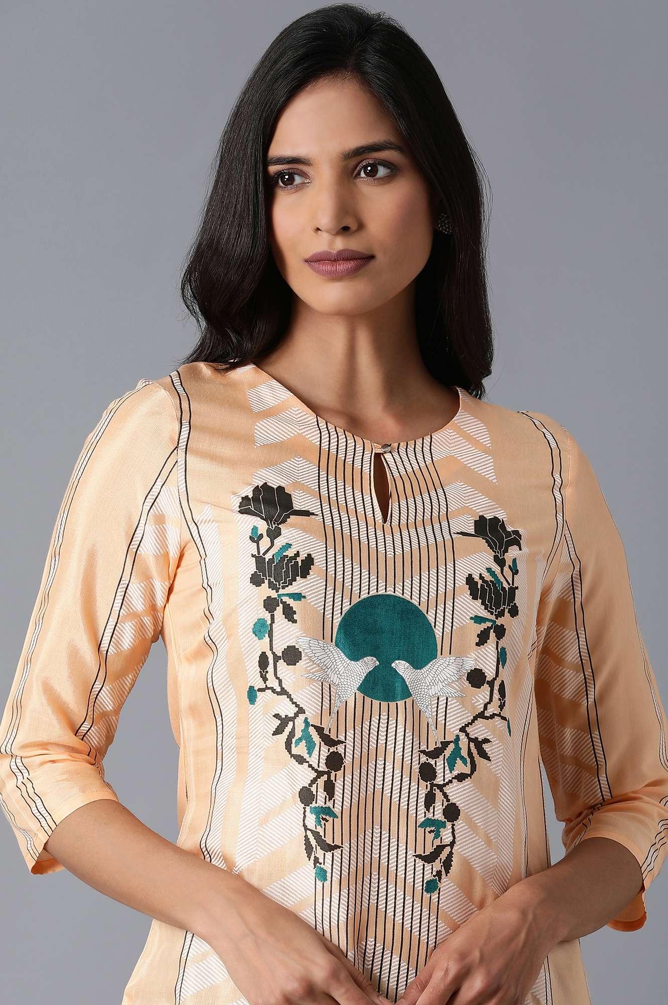 Orange Geometric Print kurta - wforwoman