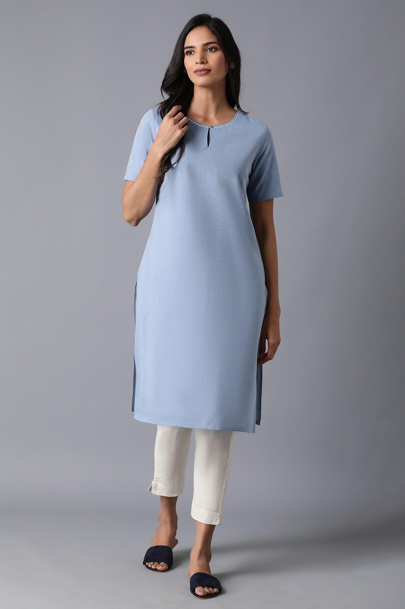 Blue Half Sleeves kurta - wforwoman