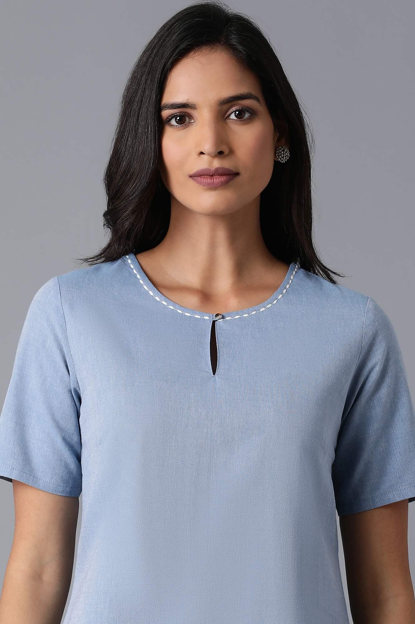 Blue Half Sleeves kurta - wforwoman