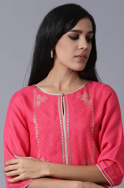 Pink Foil Printed Round Neck kurta