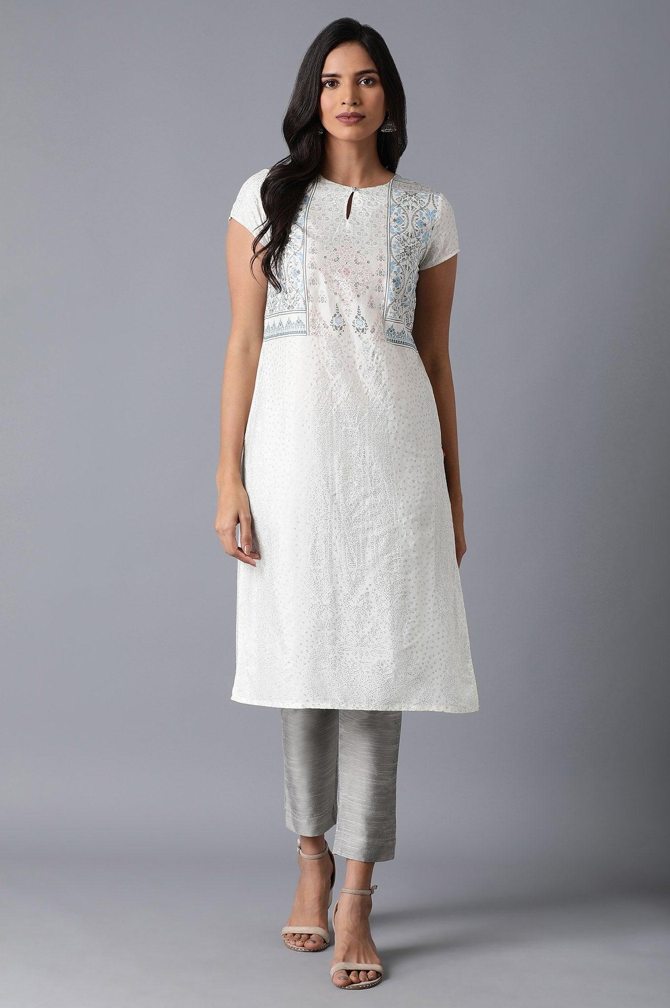 Ecru Glitter kurta - wforwoman