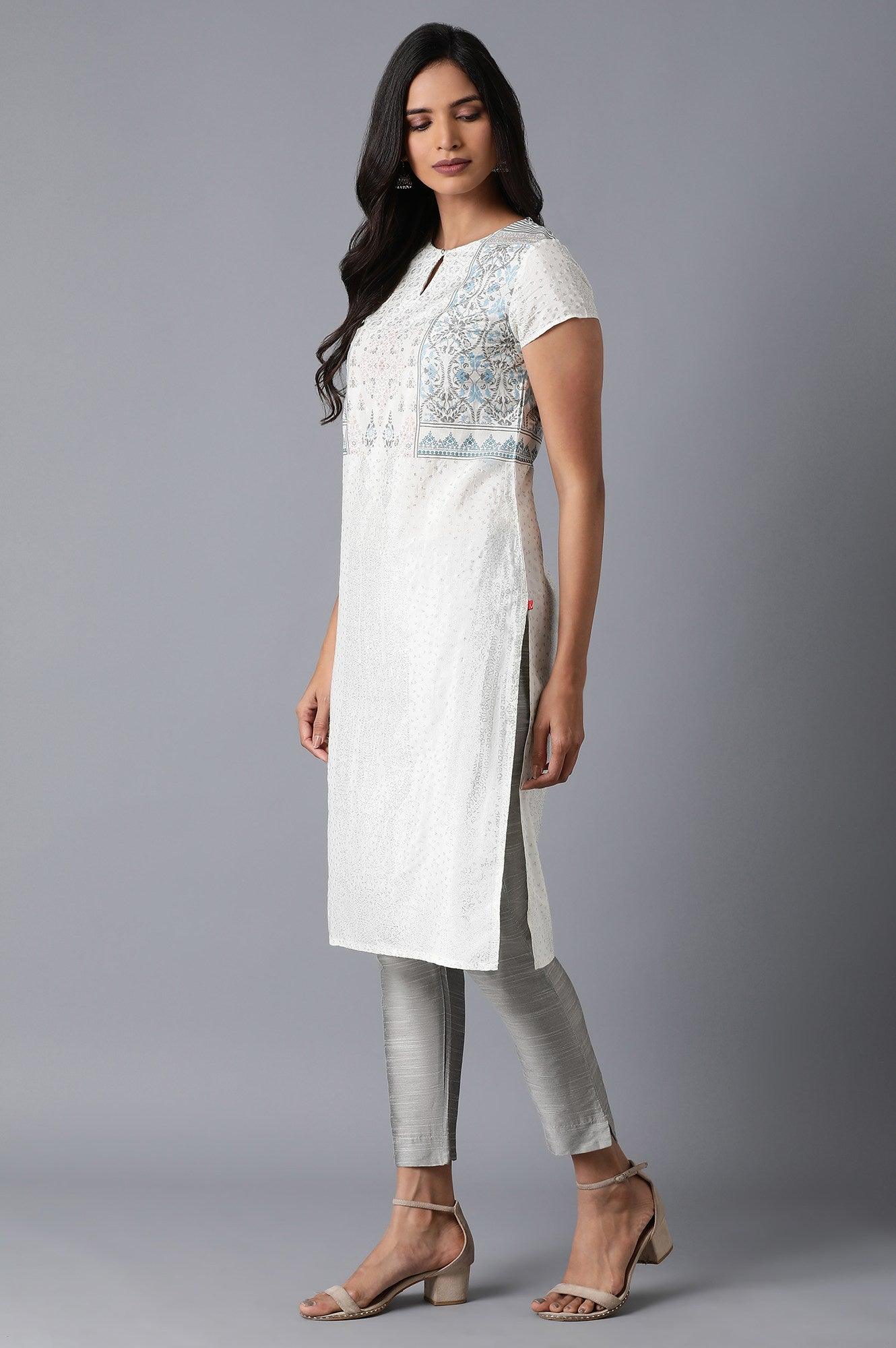 Ecru Glitter kurta - wforwoman