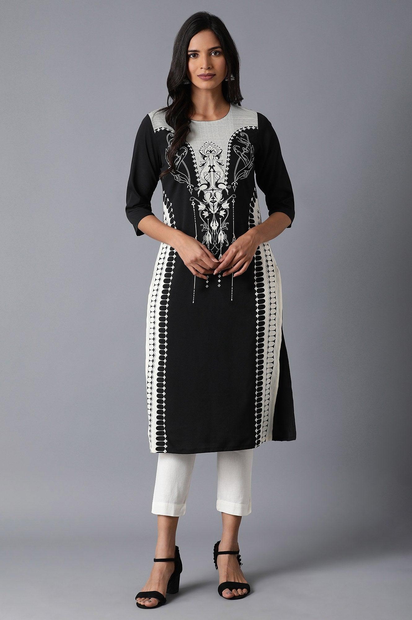 Black Tribal Print kurta - wforwoman