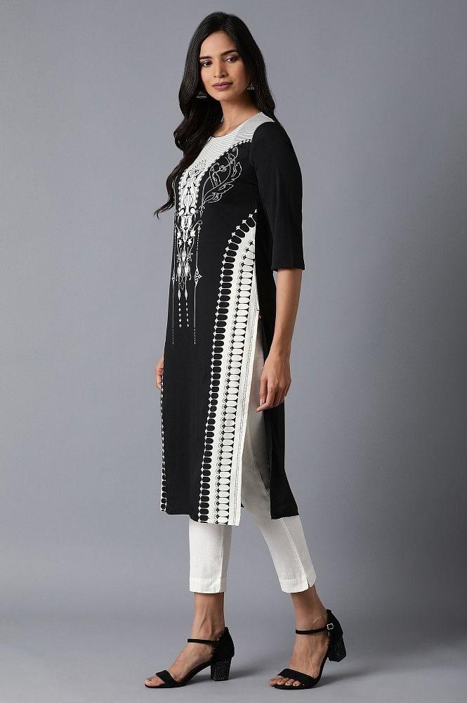 Black Tribal Print kurta - wforwoman