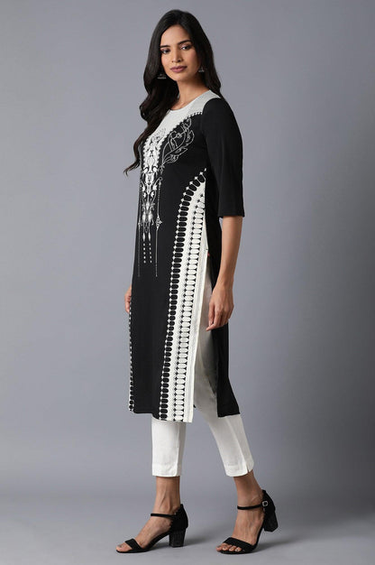 Black Tribal Print kurta - wforwoman