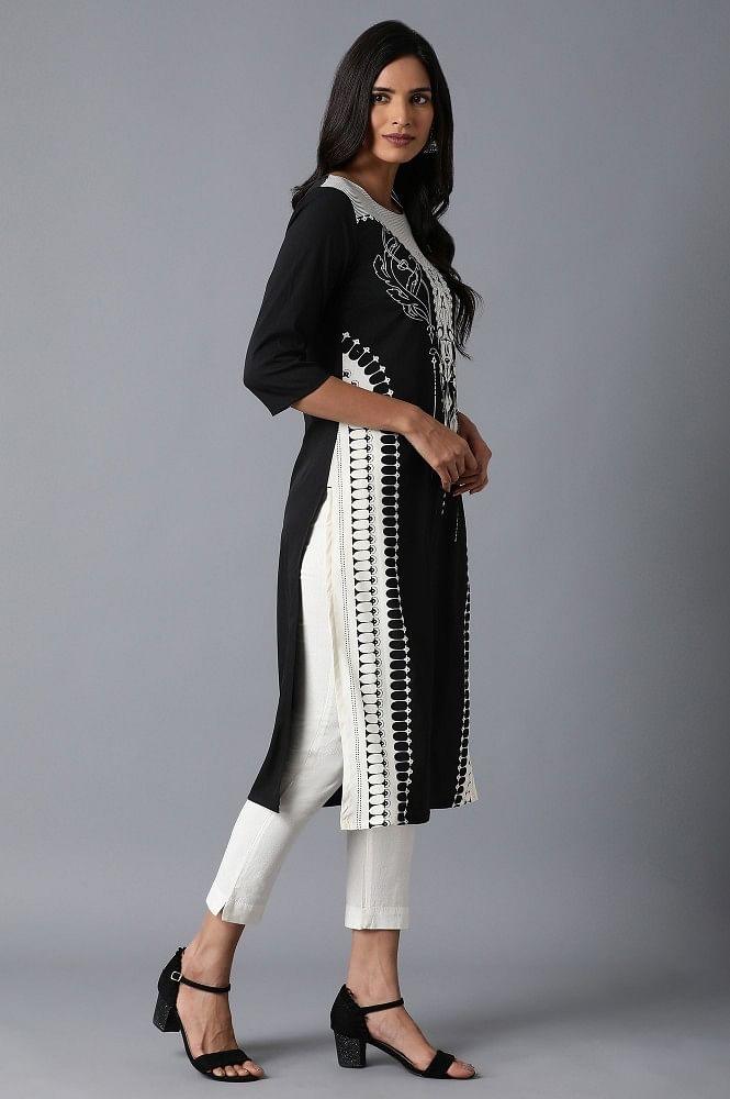 Black Tribal Print kurta - wforwoman