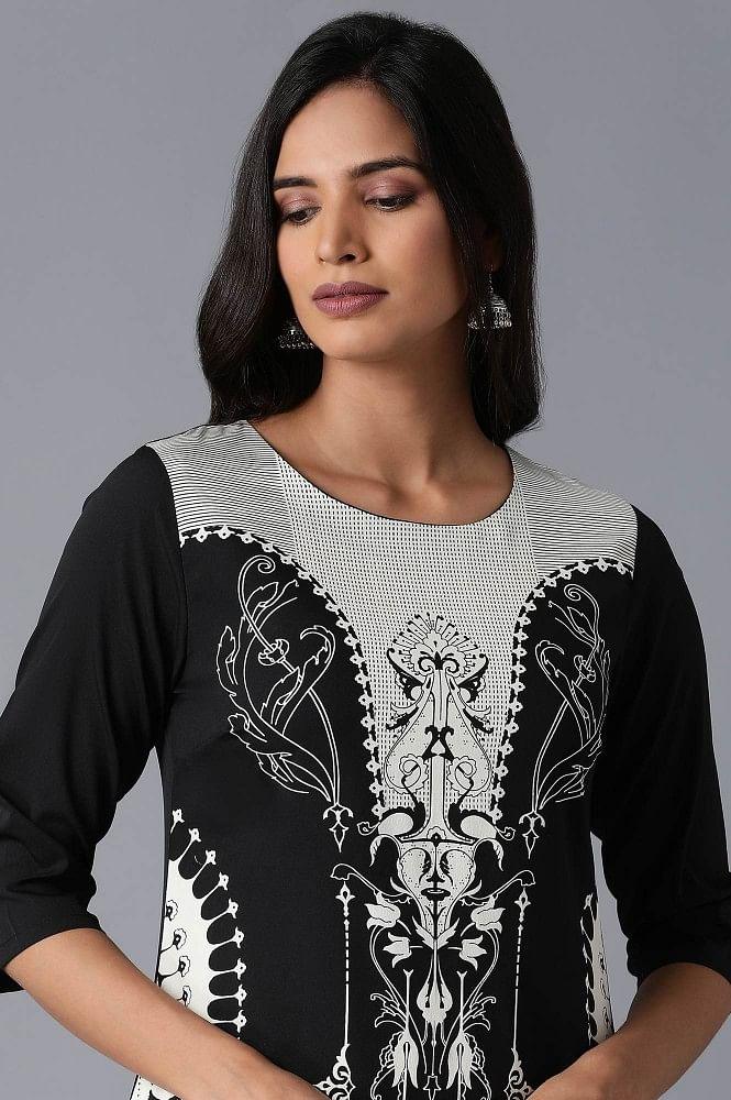 Black Tribal Print kurta - wforwoman