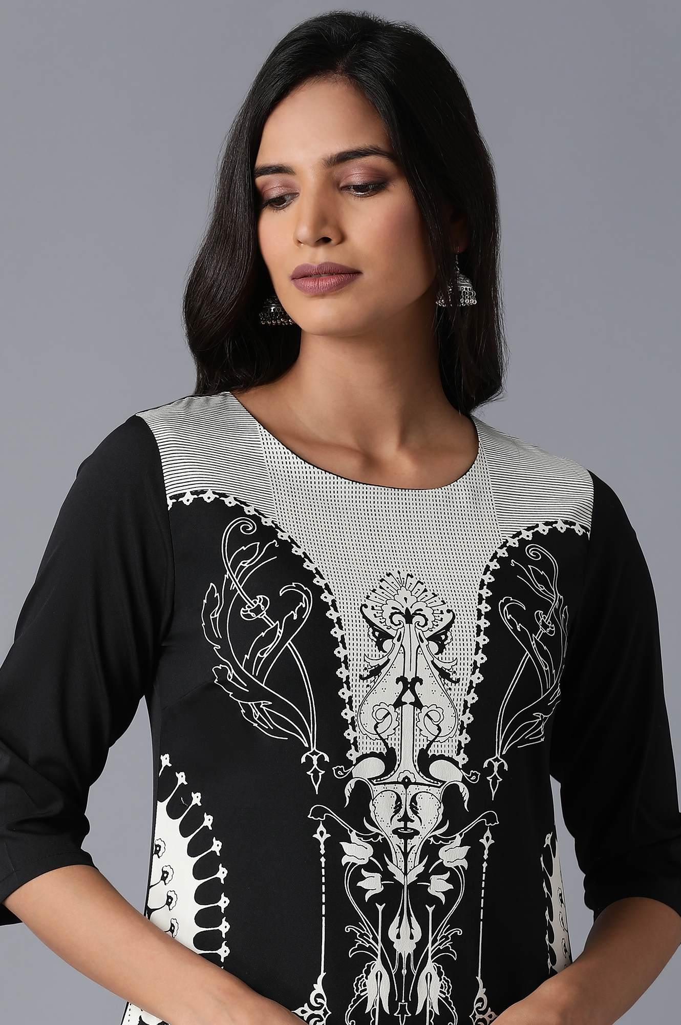 Black Tribal Print kurta - wforwoman