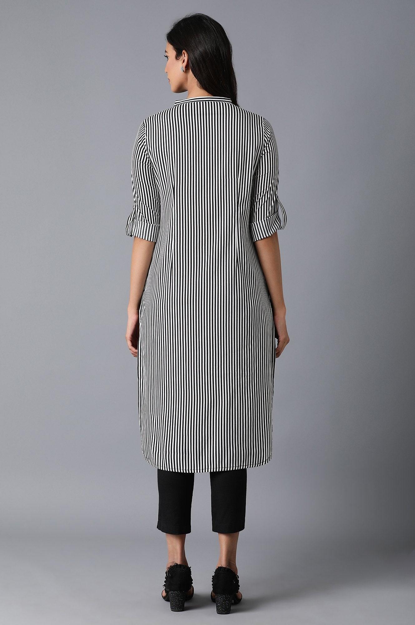 Black And White Striped kurta - wforwoman