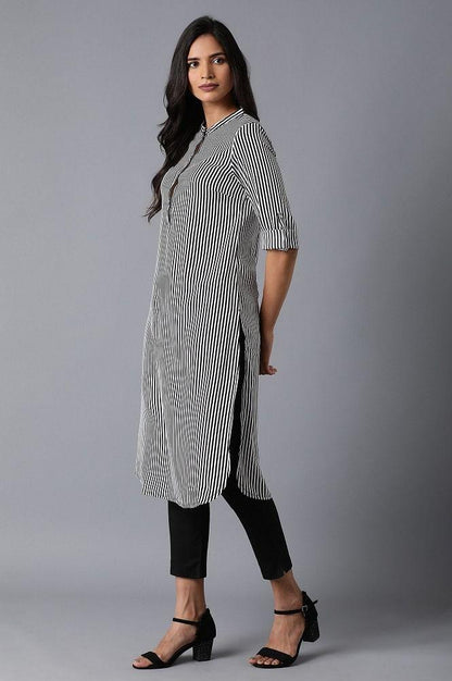 Black And White Striped kurta - wforwoman