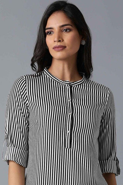 Black And White Striped kurta - wforwoman