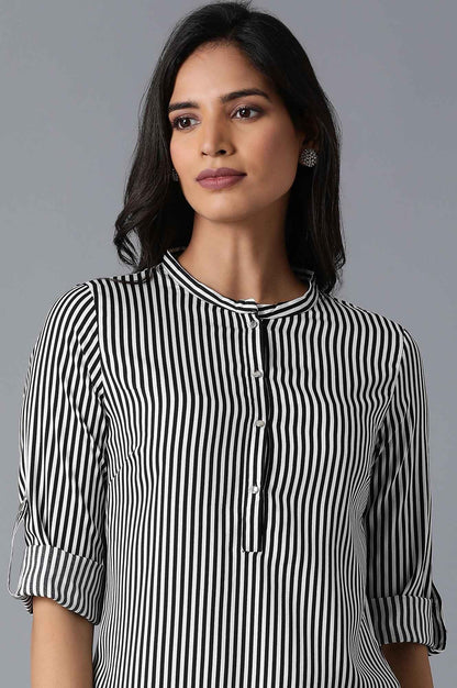 Black And White Striped kurta - wforwoman