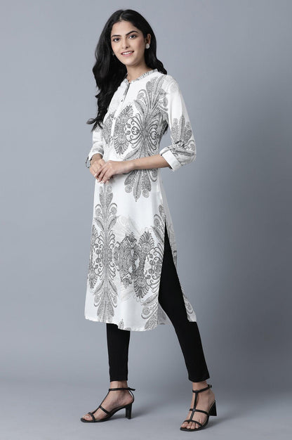 Ecru Tropical Print kurta - wforwoman