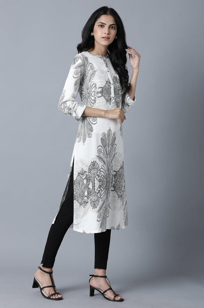 Ecru Tropical Print kurta - wforwoman