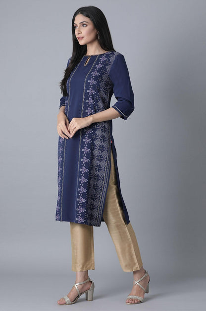 Navy Blue Printed kurta - wforwoman