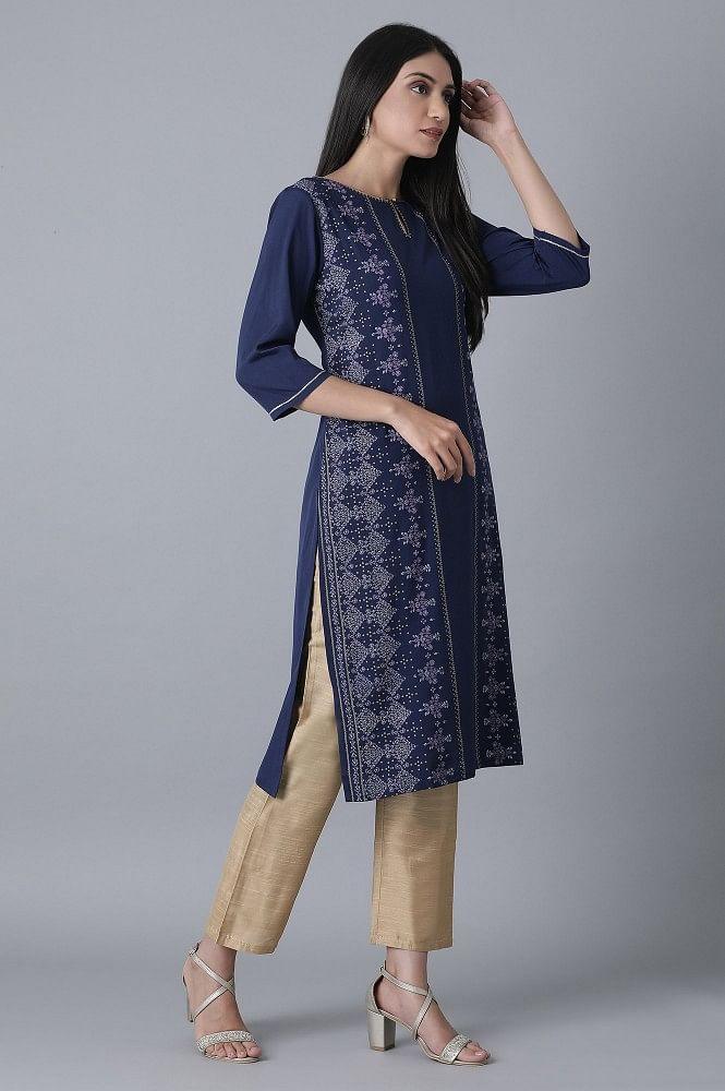 Navy Blue Printed kurta - wforwoman