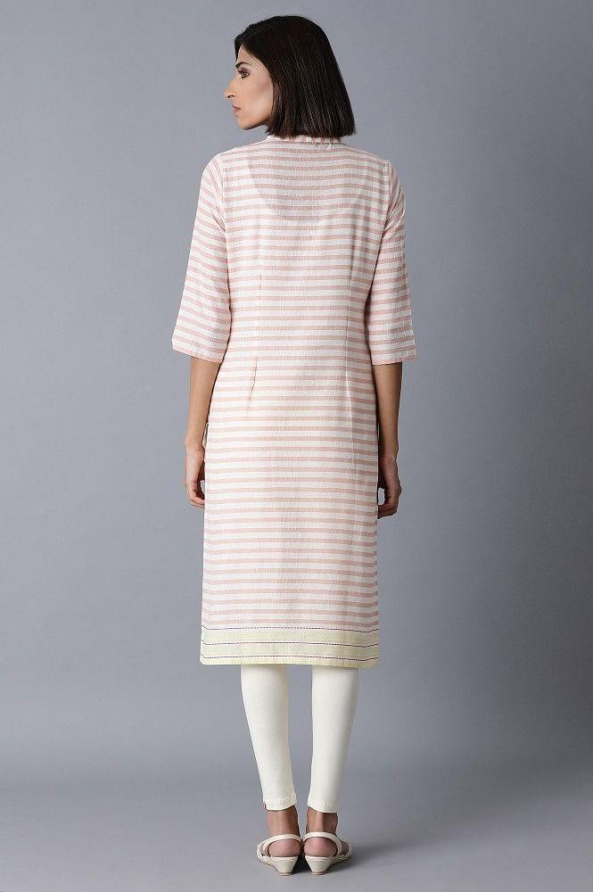 Ecru and Orange Stripe kurta - wforwoman