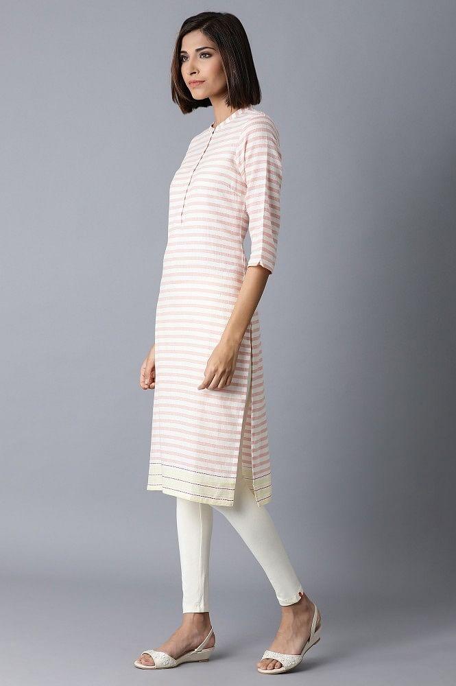 Ecru and Orange Stripe kurta - wforwoman