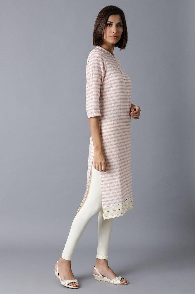 Ecru and Orange Stripe kurta - wforwoman